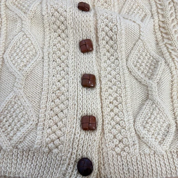 VTG Irish Aran Thick Chunky Cardigan Sweater Fisherman Cable-Knit Wool Handmade - Picture 10 of 10